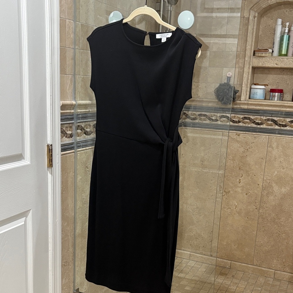Ann Taylor Black Midi Dress with Tie Waist